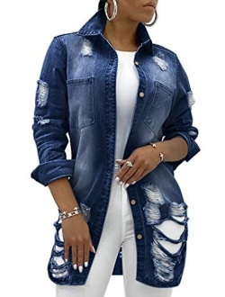 Women's Casual Camouflage Jacket With Pockets Sexy V Neck Long Sleeve Button Down Denim Coat