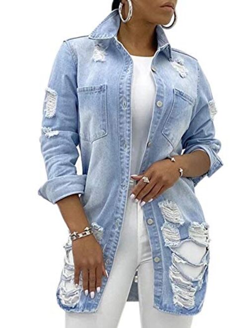 Women's Casual Camouflage Jacket With Pockets Sexy V Neck Long Sleeve Button Down Denim Coat