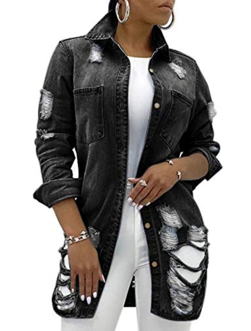 Women's Casual Camouflage Jacket With Pockets Sexy V Neck Long Sleeve Button Down Denim Coat