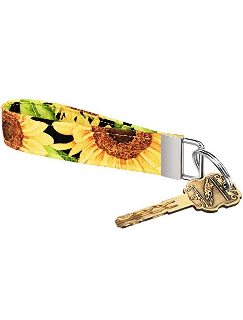 Celokiy Floral Sunflower Keychain Wristlet Bracelet, 100% Fabric Key Chains Women