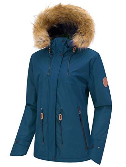 Wantdo Women's Waterproof Ski Jacket Hooded Winter Snow Coat Mountain Snowboarding Jackets Insulated Fleece Parka