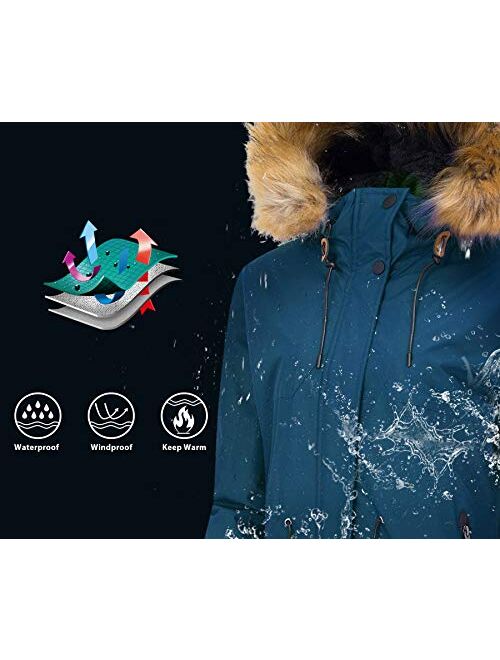 Wantdo Women's Waterproof Ski Jacket Hooded Winter Snow Coat Mountain Snowboarding Jackets Insulated Fleece Parka