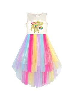 Flower Girls Dress Unicorn Rainbow Pageant Princess Party