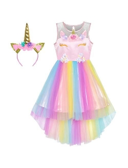 Flower Girls Dress Unicorn Rainbow Pageant Princess Party