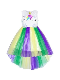 Flower Girls Dress Unicorn Rainbow Pageant Princess Party