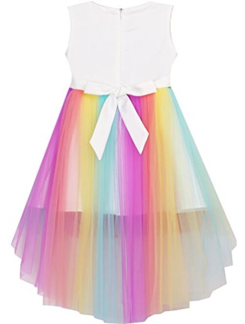 Sunny Fashion Flower Girls Dress Unicorn Rainbow Pageant Princess Party