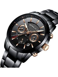 CRRJU Brand Men's Business Casual Chronograph Quartz Waterproof Wristwatch Black Stainless Steel Strap