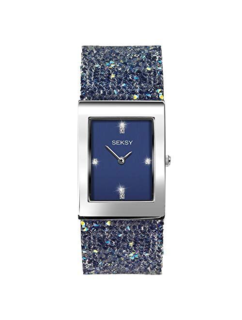 Seksy Women's Swarovski Crystal Bracelet Watch Made with Swarovski Crystals on Strap, Water Resistant, Adjustable