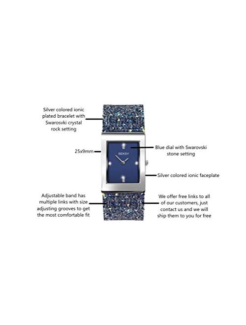 Seksy Women's Swarovski Crystal Bracelet Watch Made with Swarovski Crystals on Strap, Water Resistant, Adjustable