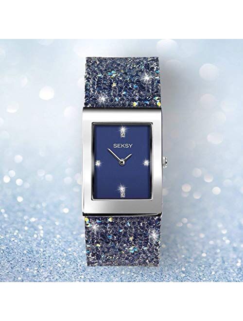 Seksy Women's Swarovski Crystal Bracelet Watch Made with Swarovski Crystals on Strap, Water Resistant, Adjustable