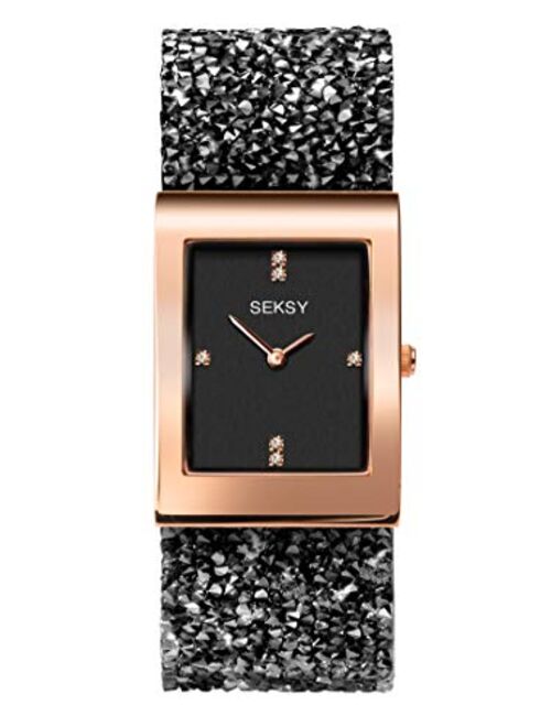 Seksy Women's Swarovski Crystal Bracelet Watch Made with Swarovski Crystals on Strap, Water Resistant, Adjustable