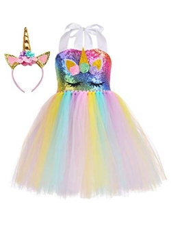 Tutu Dreams Sequin Unicorn Dress for Girls 1-10Y with Headband Birthday Party Winter Recital Dance Dresses