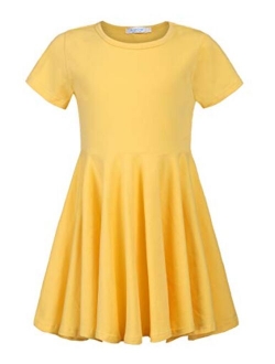 Girls Dress Short Sleeve A Line Swing Skater Twirl Summer Dress