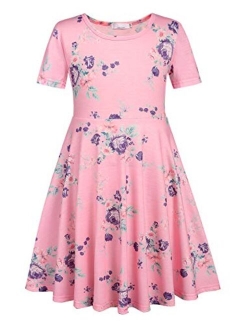 Girls Dress Short Sleeve A Line Swing Skater Twirl Summer Dress