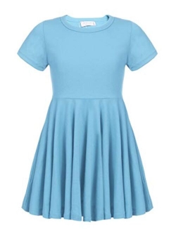 Girls Dress Short Sleeve A Line Swing Skater Twirl Summer Dress