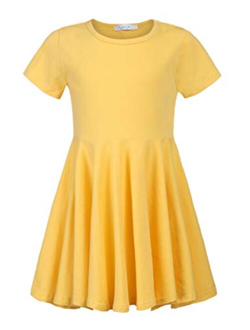 Arshiner Girls Dress Short Sleeve A Line Swing Skater Twirl Summer Dress