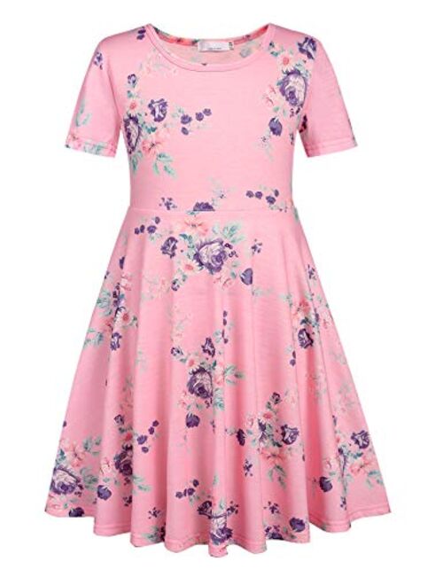 Arshiner Girls Dress Short Sleeve A Line Swing Skater Twirl Summer Dress