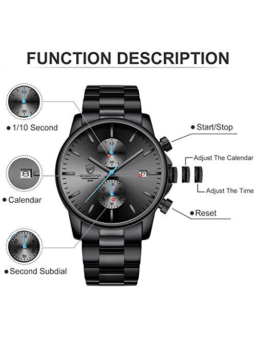 GOLDEN HOUR Fashion Business Mens Watches with Stainless Steel Waterproof Chronograph Quartz Watch for Men, Auto Date