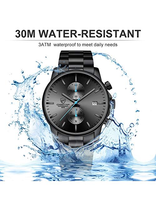 GOLDEN HOUR Fashion Business Mens Watches with Stainless Steel Waterproof Chronograph Quartz Watch for Men, Auto Date