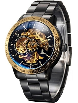 Carrie Hughes Men's Steampunk Automatic Mechanical Discoloration Glass Skeleton Stainless Steel Watch