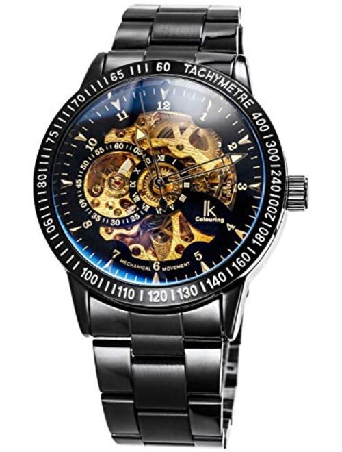 Carrie Hughes Men's Steampunk Automatic Mechanical Discoloration Glass Skeleton Stainless Steel Watch