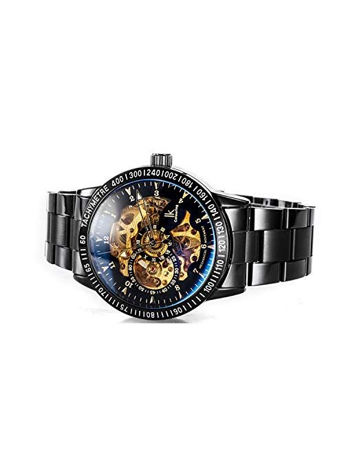 Carrie Hughes Men's Steampunk Automatic Mechanical Discoloration Glass Skeleton Stainless Steel Watch