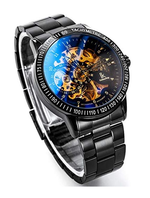 Carrie Hughes Men's Steampunk Automatic Mechanical Discoloration Glass Skeleton Stainless Steel Watch