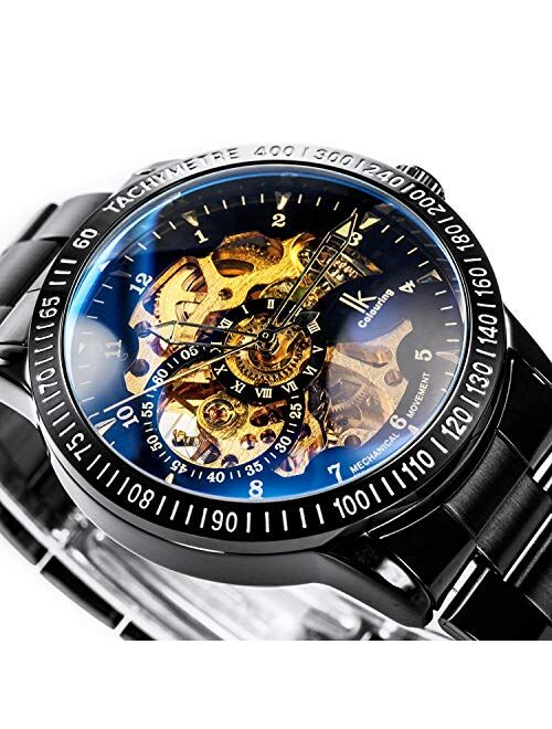 Carrie Hughes Men's Steampunk Automatic Mechanical Discoloration Glass Skeleton Stainless Steel Watch