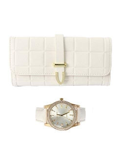 Women's Classy Leather Band Matching Watch & Tri-Fold Leather Wallet Set