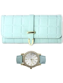 Women's Classy Leather Band Matching Watch & Tri-Fold Leather Wallet Set