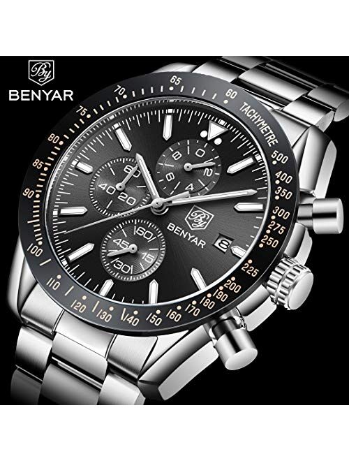 BENYAR Classic Fashion Elegant Chronograph Watch Casual Sport Leather Band Mens Watches 5140L