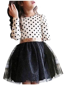 Toddler Girl Polka Dotted Multilayer Ruffled Long Sleeve Tutu Party Dresses