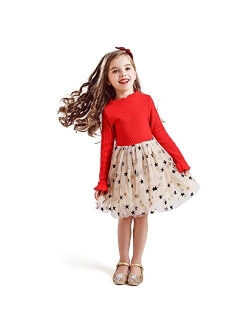 Toddler Girl Polka Dotted Multilayer Ruffled Long Sleeve Tutu Party Dresses