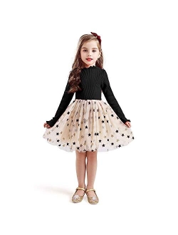 Toddler Girl Polka Dotted Multilayer Ruffled Long Sleeve Tutu Party Dresses