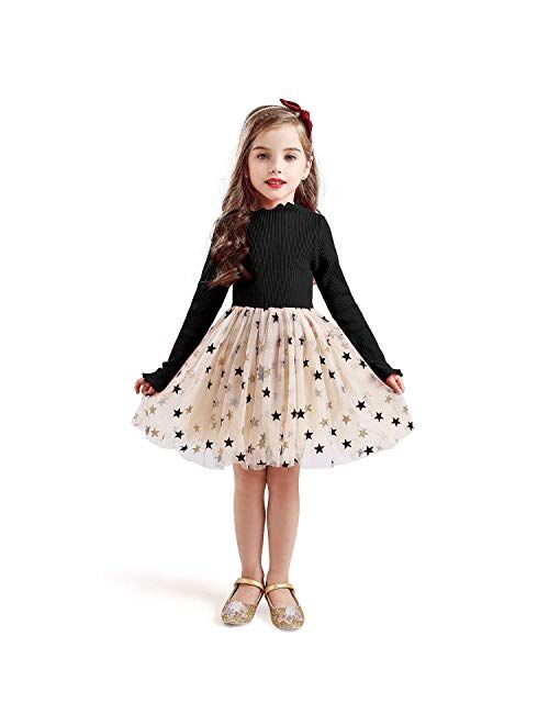 NNJXD Toddler Girl Polka Dotted Multilayer Ruffled Long Sleeve Tutu Party Dresses