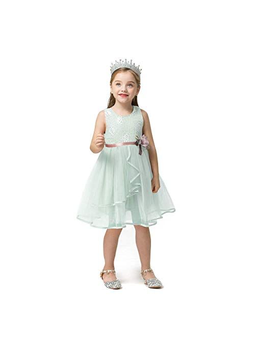 NNJXD Flower Girl's Wedding Dress Lace Sleeveless Tulle Summer Vintage Dresses