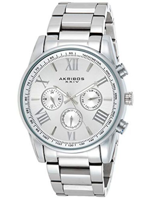 Akribos Multi-Function Stainless Steel Bracelet Watch - Three Hand Movement with Two Time Zones and Date Complication - Men's Ultimate Swiss Watch - AK736