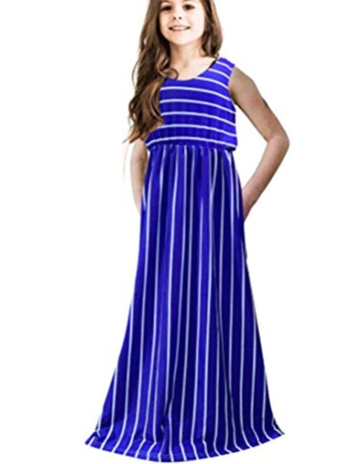 Miss Bei Girls Long Sleeve Floral Pleated Swing Casual Maxi Dress Pocket 4-16Y Casual Midi Dress