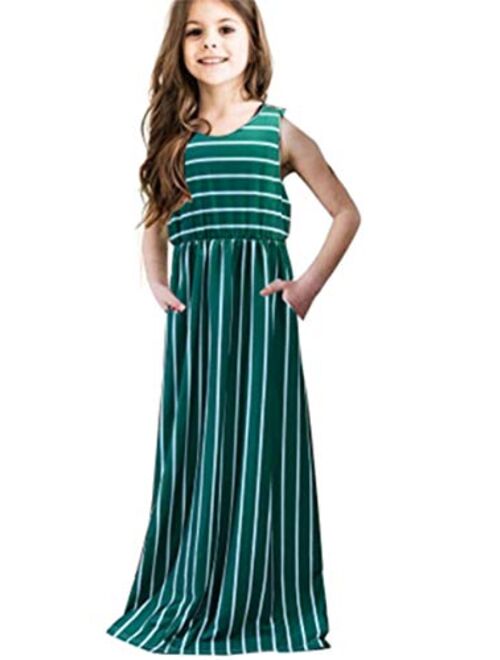 Miss Bei Girls Long Sleeve Floral Pleated Swing Casual Maxi Dress Pocket 4-16Y Casual Midi Dress