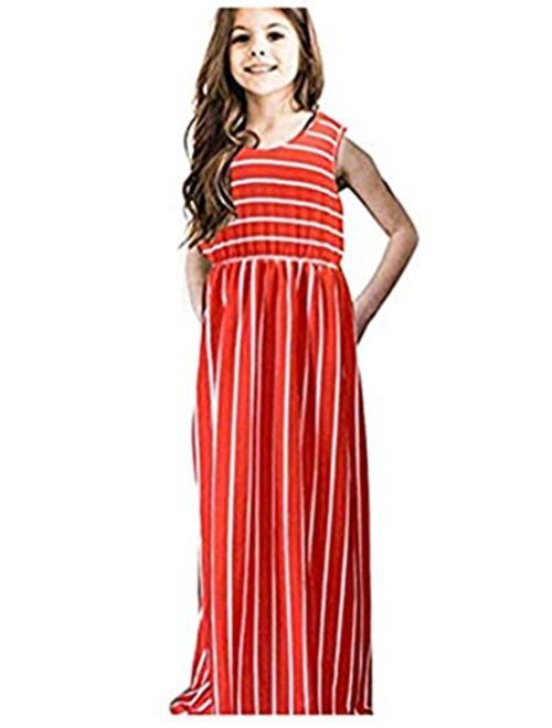 Miss Bei Girls Long Sleeve Floral Pleated Swing Casual Maxi Dress Pocket 4-16Y Casual Midi Dress