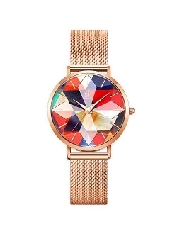 SHENGKE Creative Ultra Thin Minimalist Starry Sky Flower Dial Women Watch with Stainless Steel Mesh Band Genuine Leather Elegant Women Watches