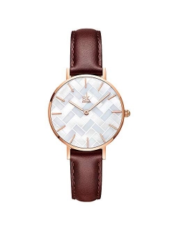 SHENGKE Creative Ultra Thin Minimalist Starry Sky Flower Dial Women Watch with Stainless Steel Mesh Band Genuine Leather Elegant Women Watches