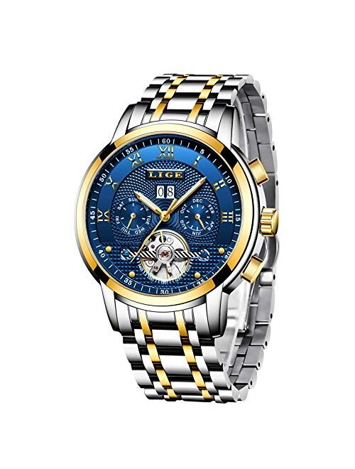 LIGE Watches Mens Luxury Automatic Mechanical Watch Men Waterproof Full Steel Business Dress Wrist Watch