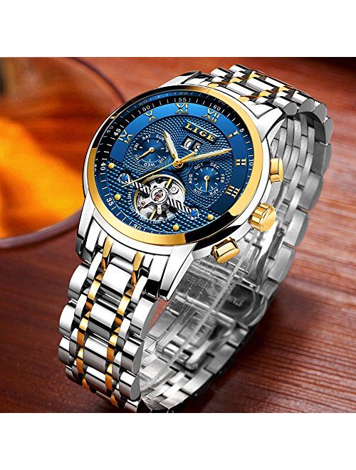 LIGE Watches Mens Luxury Automatic Mechanical Watch Men Waterproof Full Steel Business Dress Wrist Watch