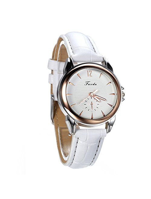 Avaner Elegant Bling Rhinestone Accented Eiffel Tower White Leather Analog Quartz Wrist Dress Watch for Girls Ladies Women