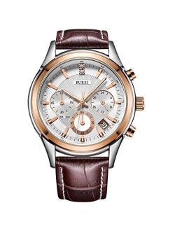 BUREI Mens Business Casual Elegant Chronograph Sports Watch with Genuine Leather Band