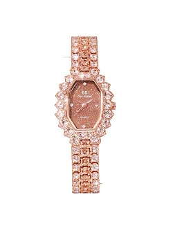 Smalody Round Luxury Women Watch Crystal Rhinestone Diamond Watches Stainless Steel Wristwatch Iced Out Watch with Japan Quartz Movement for Women | Simulated Lab Diamond