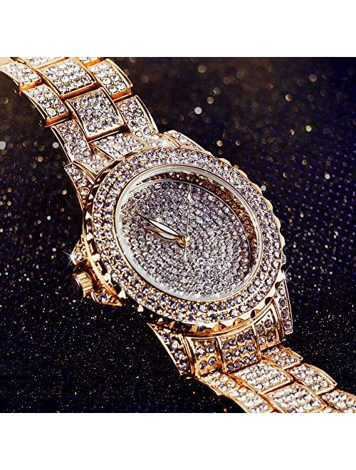 Smalody Round Luxury Women Watch Crystal Rhinestone Diamond Watches Stainless Steel Wristwatch Iced Out Watch with Japan Quartz Movement for Women | Simulated Lab Diamond