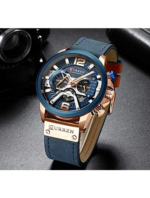 Mens Luxury Watches Business Chronograph Dress Waterproof Leather Strap Analog Quartz Wrist Watch