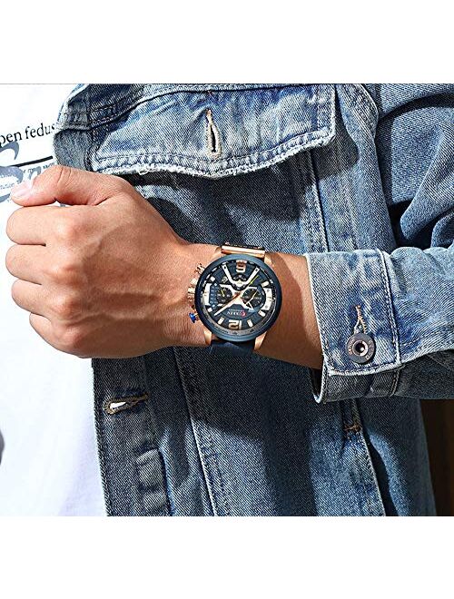 Mens Luxury Watches Business Chronograph Dress Waterproof Leather Strap Analog Quartz Wrist Watch